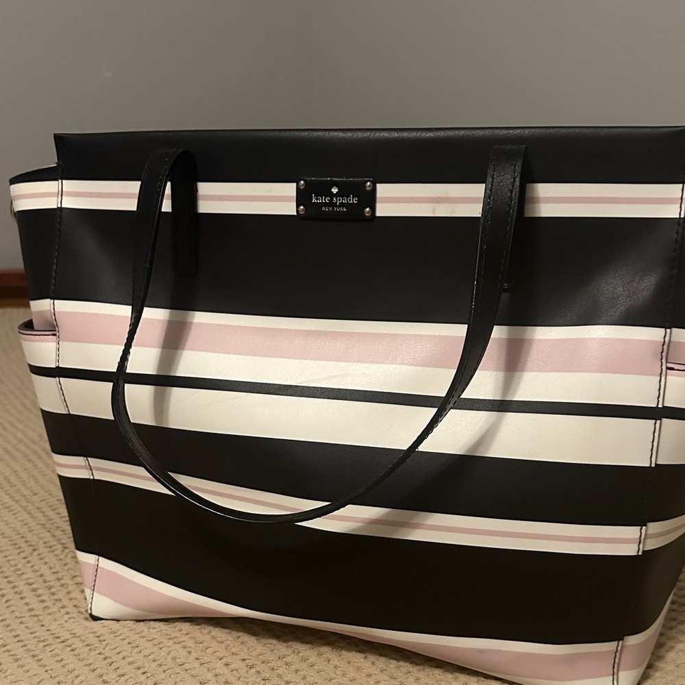 Kate Spade Black, Pink, and White Striped Tote